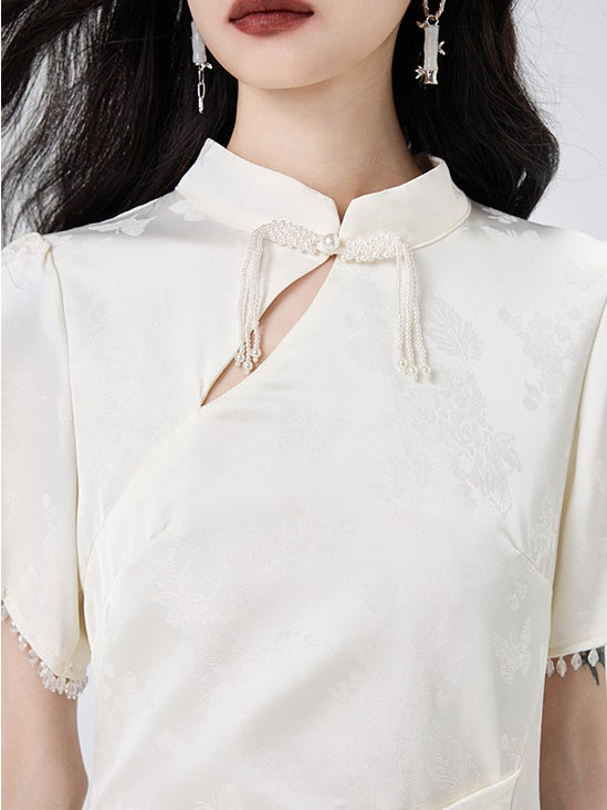 Cut-out Short-sleeved Cheongsam Slimt Dress