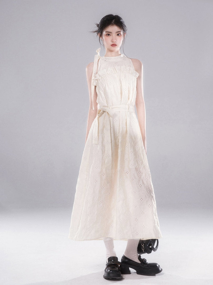 Hollow Cutwork Lace Hanging Neck One-piece