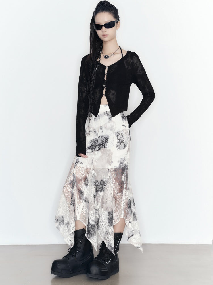 Tie-dye Printing Lace Shirt & Skirt
