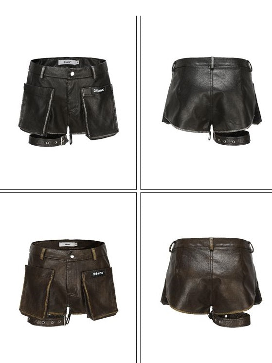 Straps PU Leather Short Pants