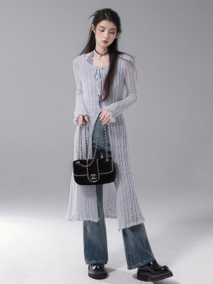 Lange Strickjacke & Vest Setup