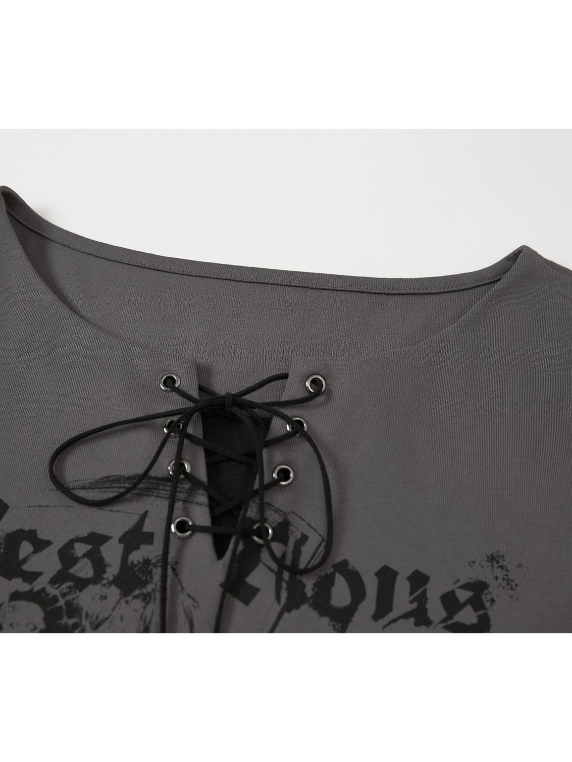 Fake 2Piece Lace-up Print Long T-Shirt