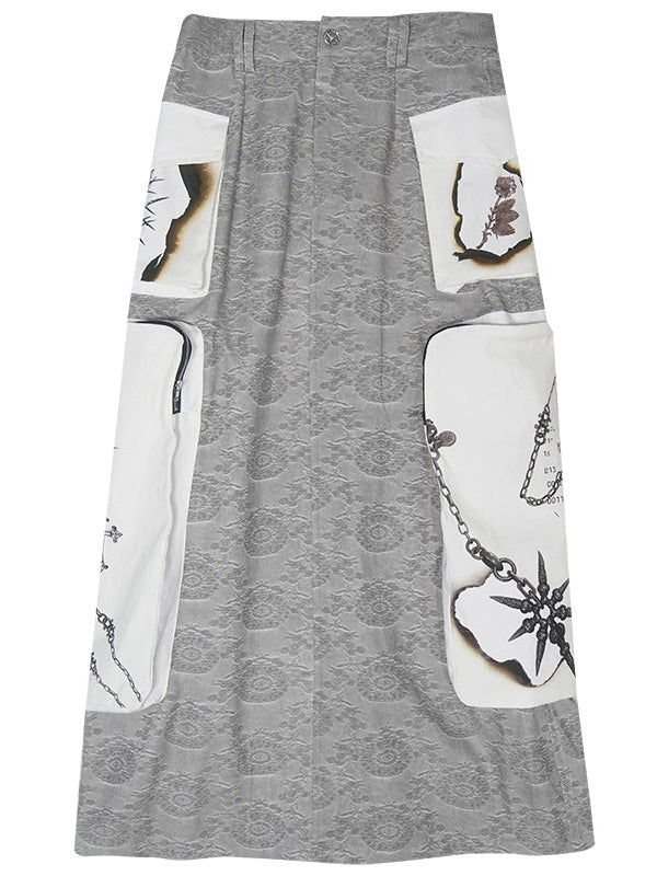Jacquard Zipper Short Jacket & Low Waist Long Skirt