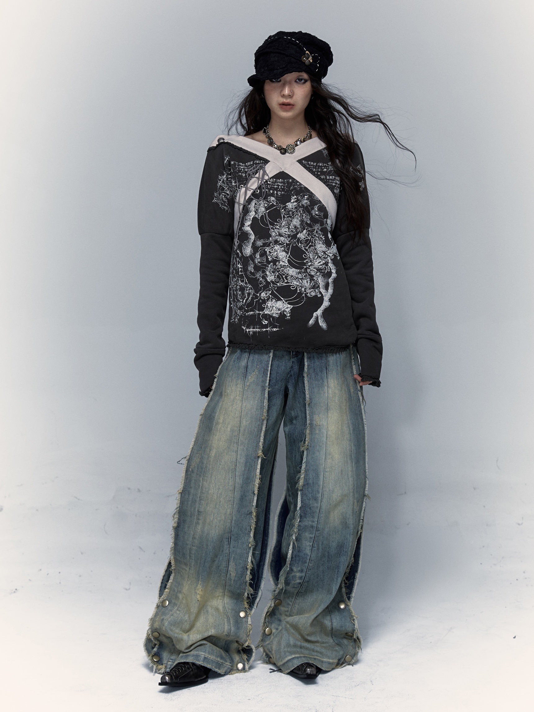 Washed Old Street Loose Wide Leg Jeans