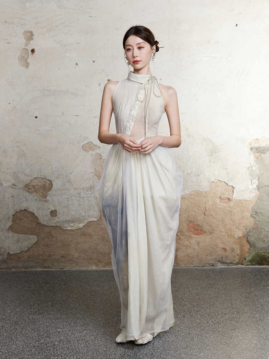 Chinese Style Waist Vase Cowl Dress