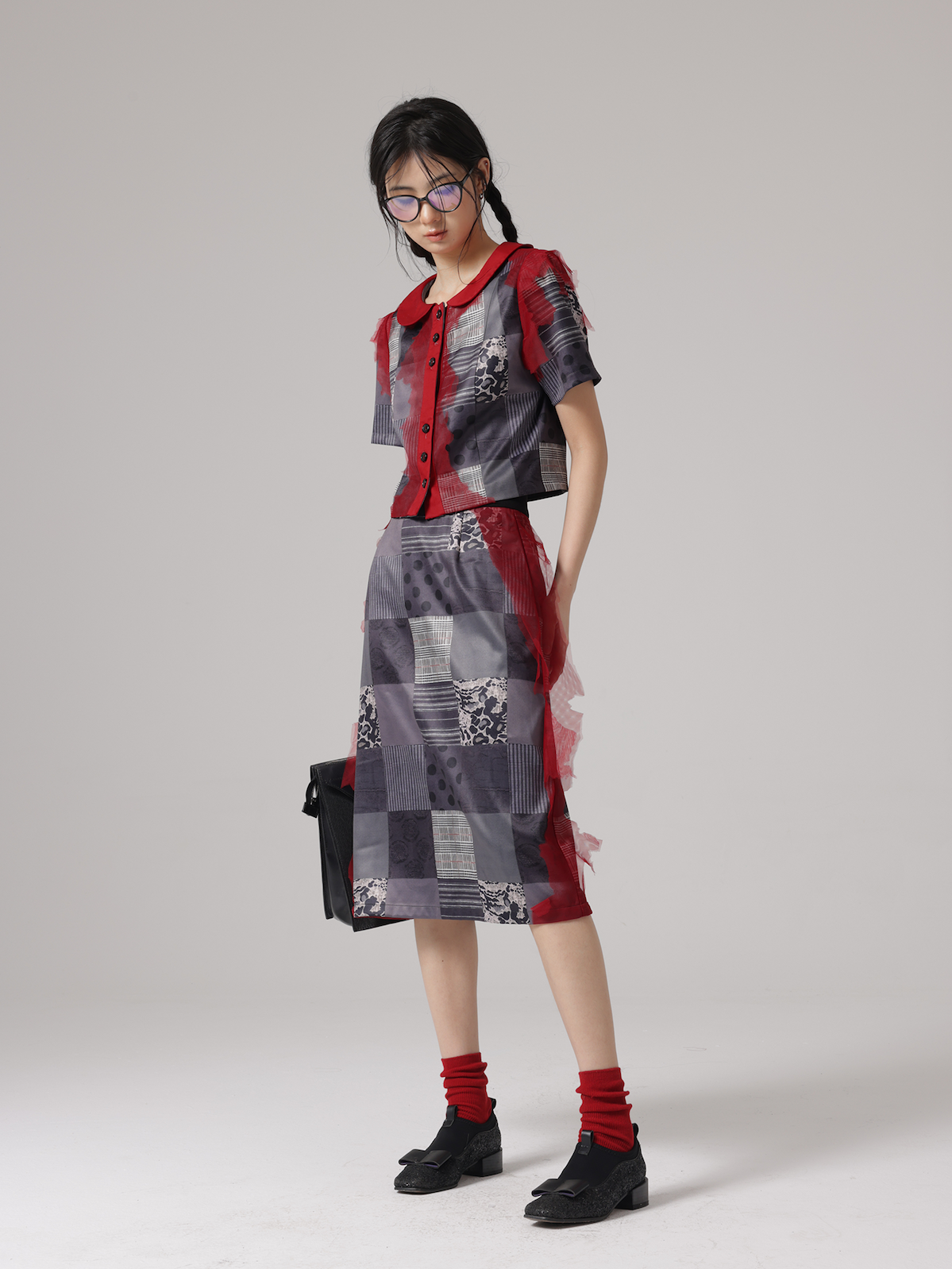 Patchwork Printing Shirt & Skirt