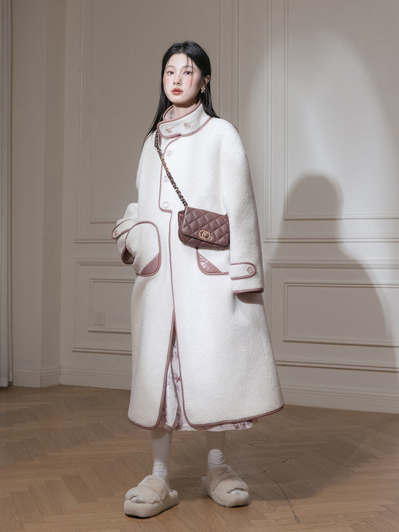 Piping Design Stand-Collar Long Coat