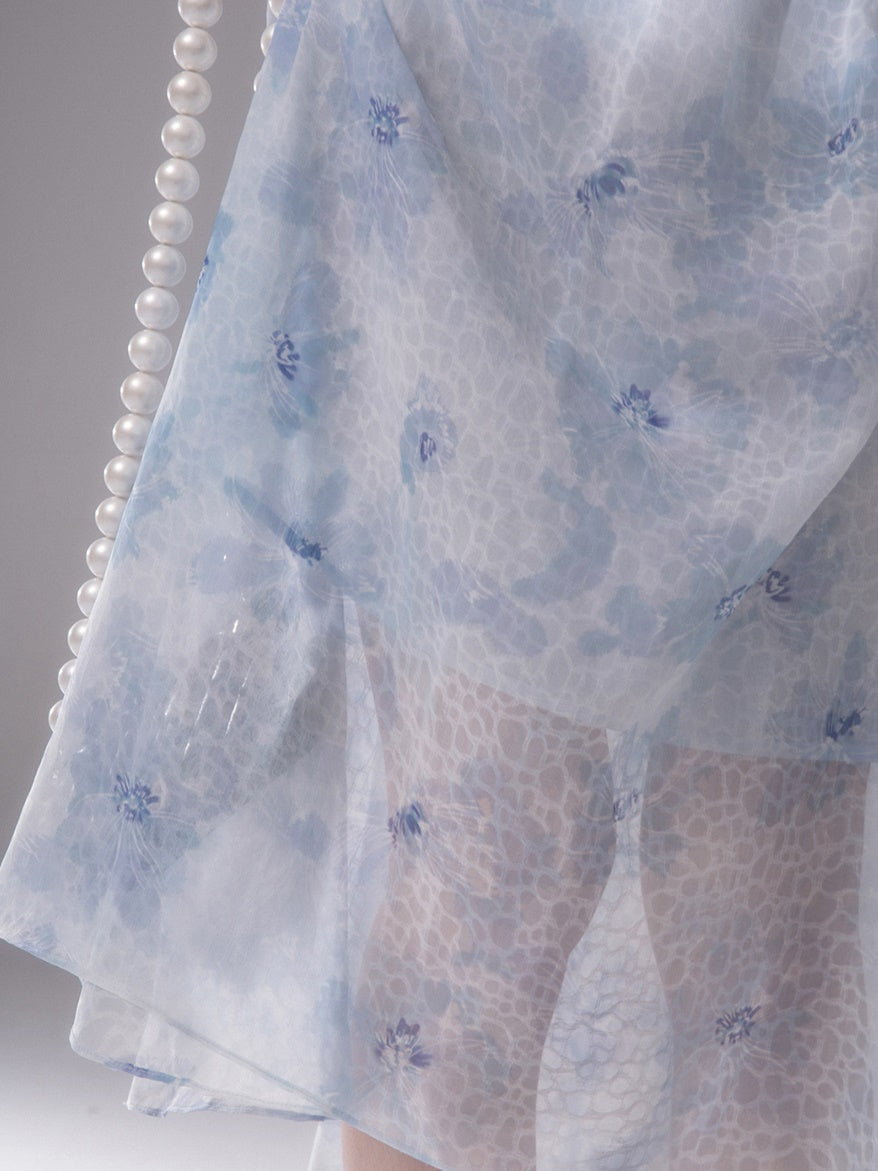 Fuzzy Printed Cross Chiffon One-piece