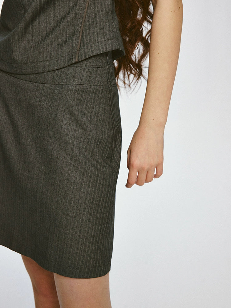 Striped Square-Neck Puff Sleeve Top & A-Line Mini Skirt