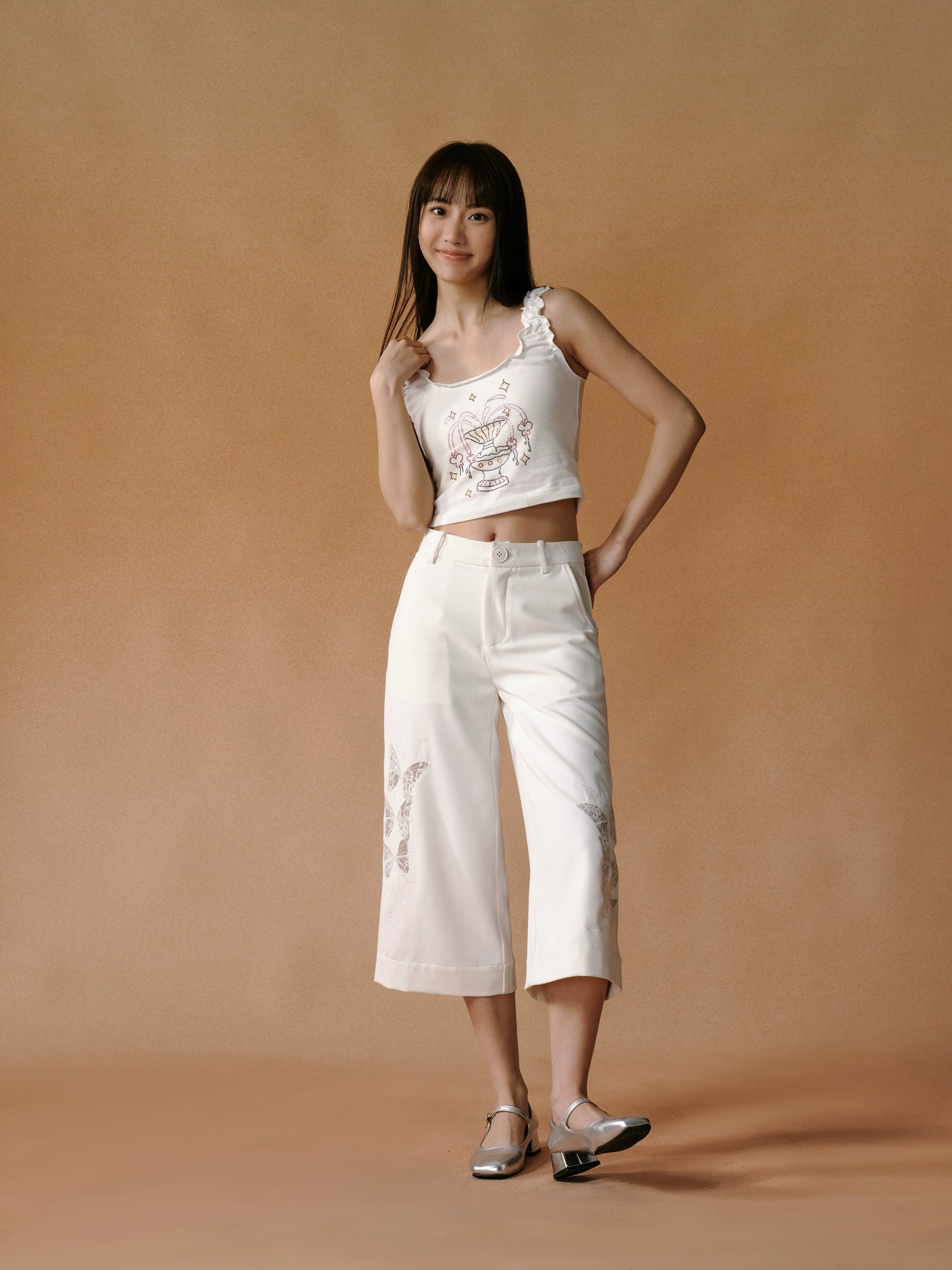 Butterfly Lace Hollow Gaucho Pants