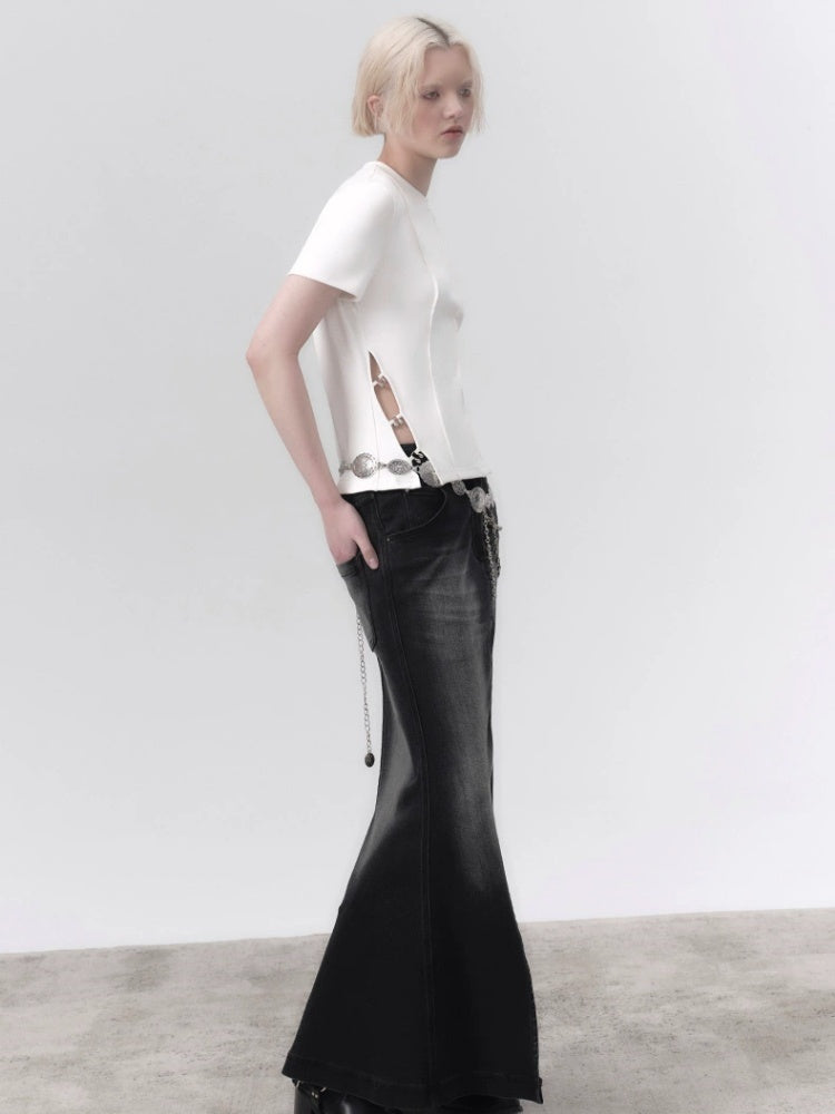 Three-dimensional Hollow Metal Ring Split T-shirt