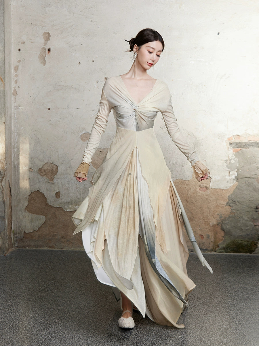 V-Ausschnitt-Twist-Design Langarm Pullover