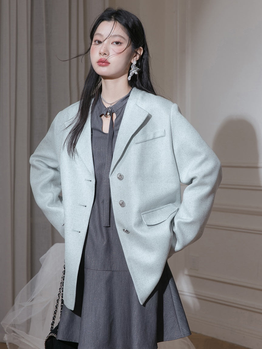 Loose Tailored Jacket & Box Pleated Skirt Set-up