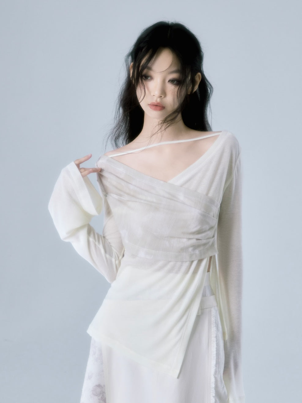 Cross V-Neck Irregular Knitted Bottoming Shirt