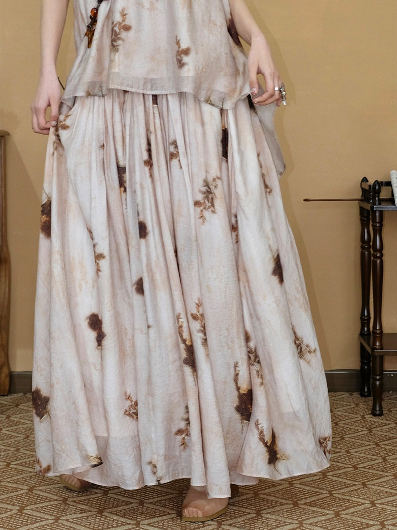 Tie-dye Style Long Gather Skirt