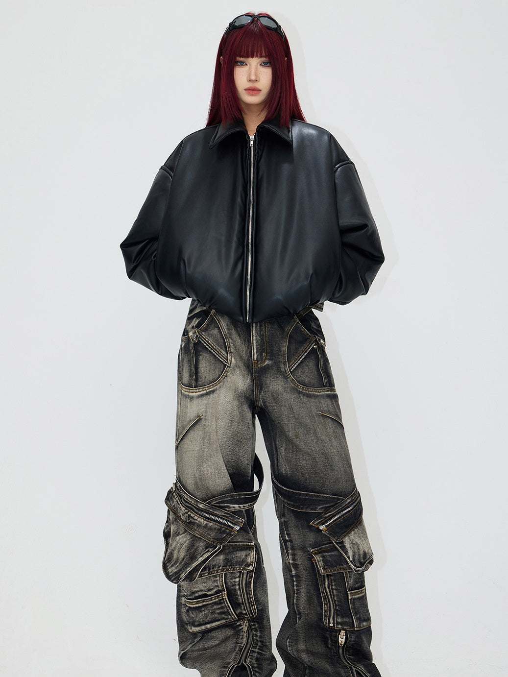 패딩 된 짧은 가죽 자켓