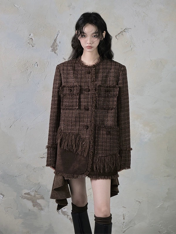 Tweed Loose Tassel Short Coat