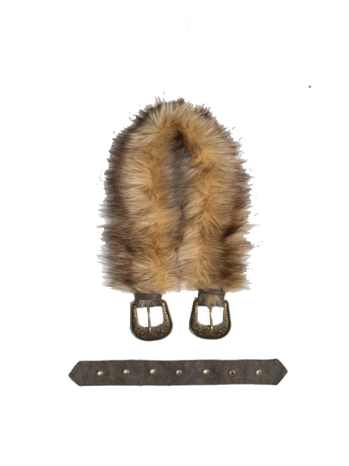 Fur Stitch Suspender Pleated Dress & Fur Belt