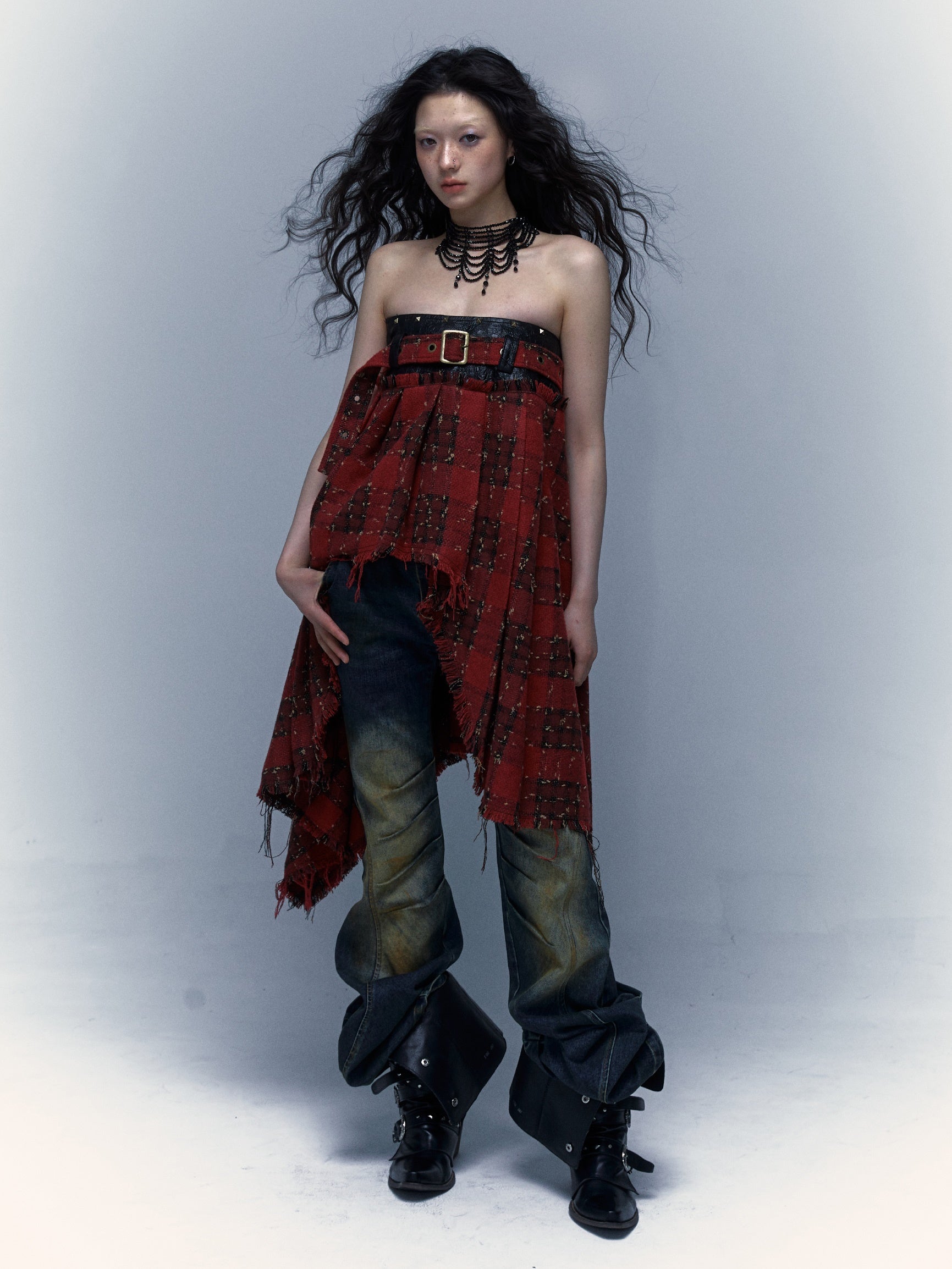 Punk Plaid Stitching Irregular Skirt