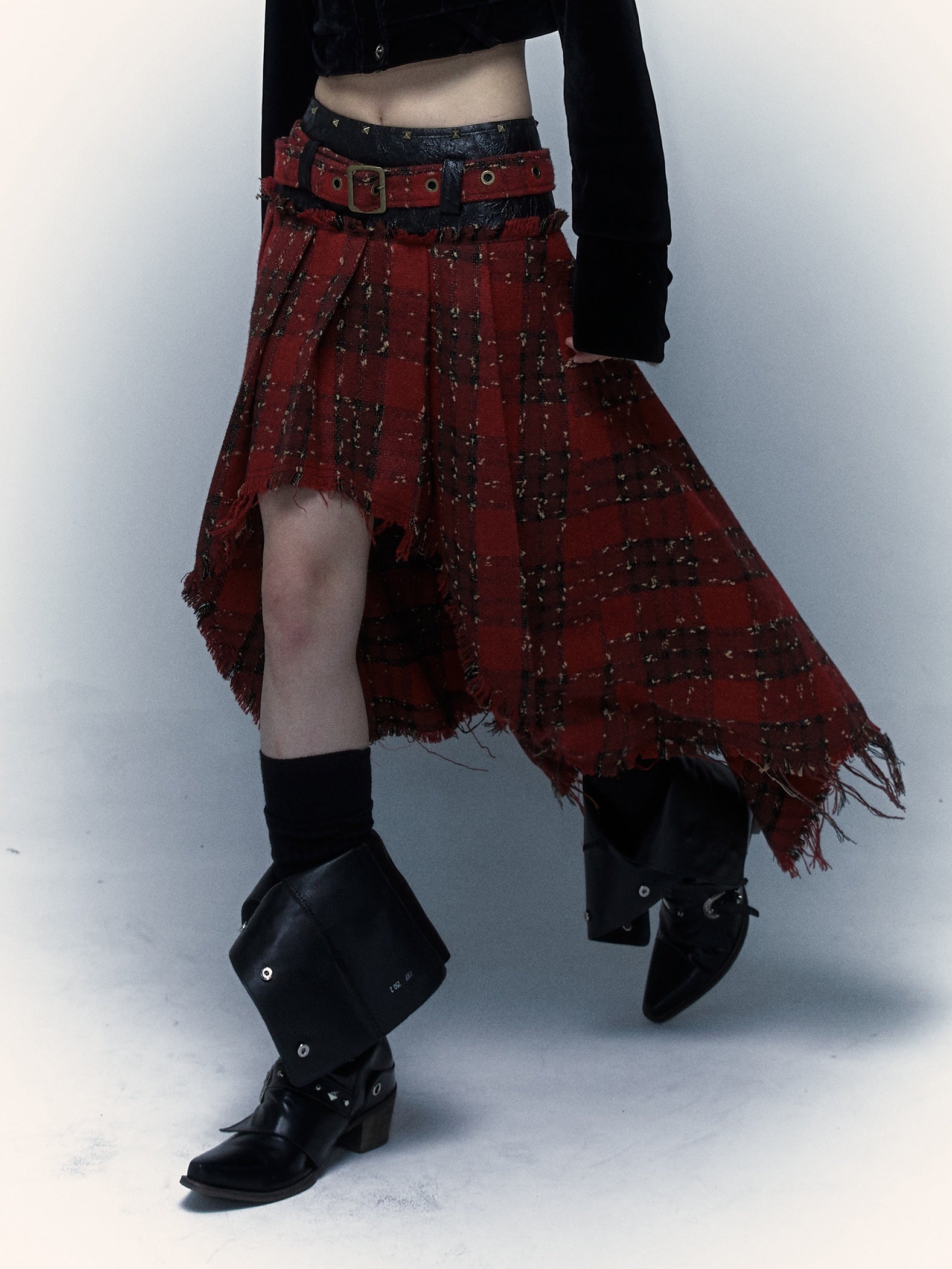 Punk Plaid Stitching Irregular Skirt