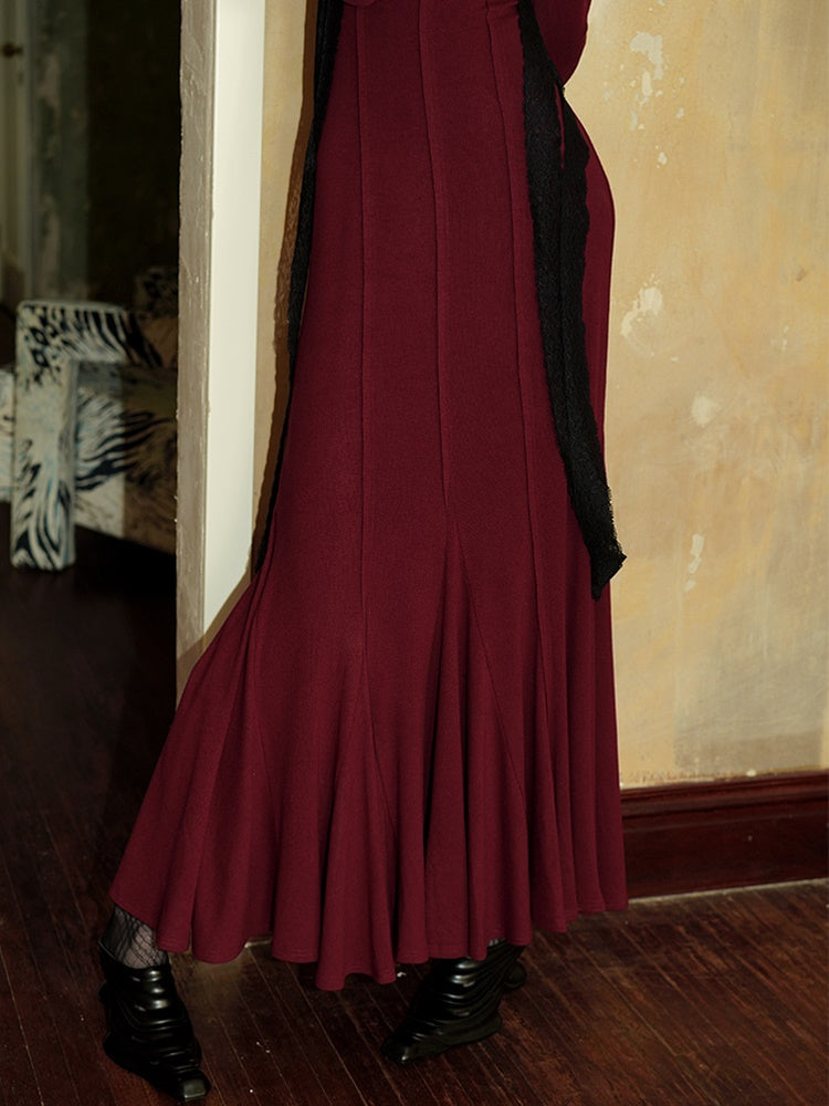 레이스를 훔친 슬림 장거리 박격 인어 드레스