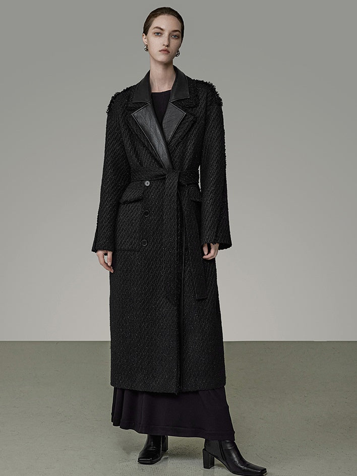 Raw Edge Fur Double-layer Collar Long Coat