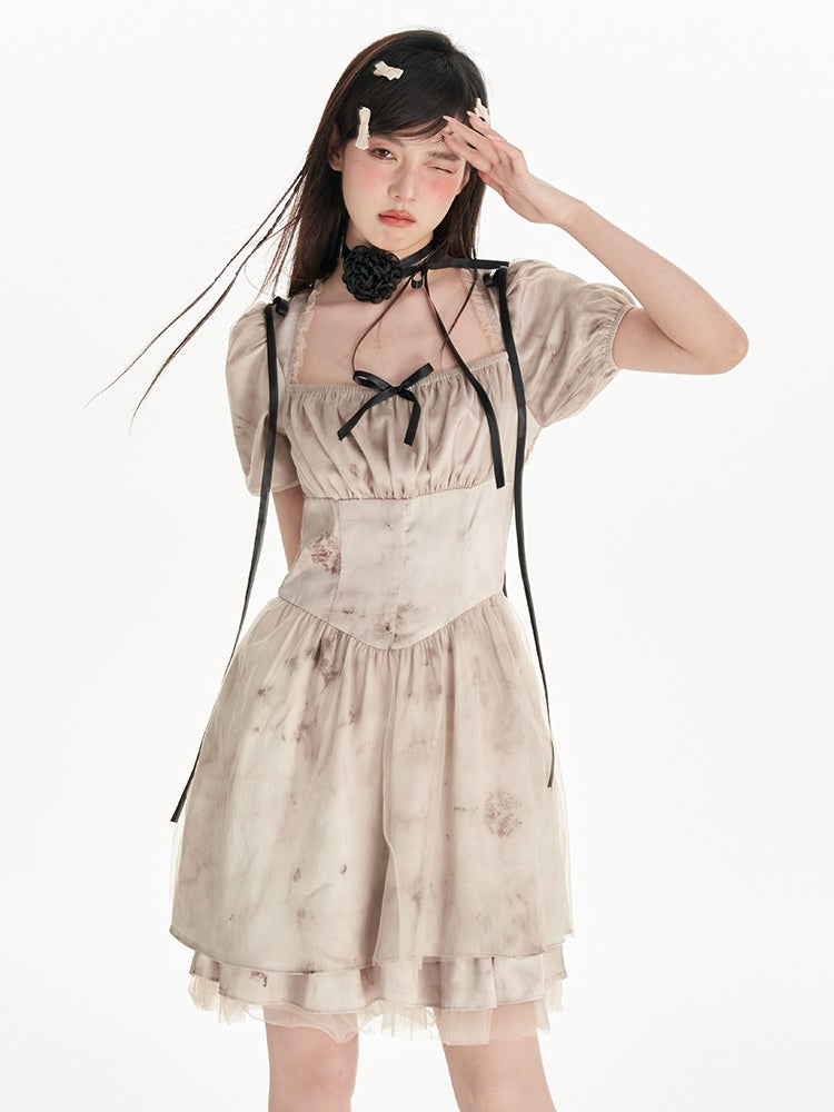 Robe tutu à col carré de tie-dye