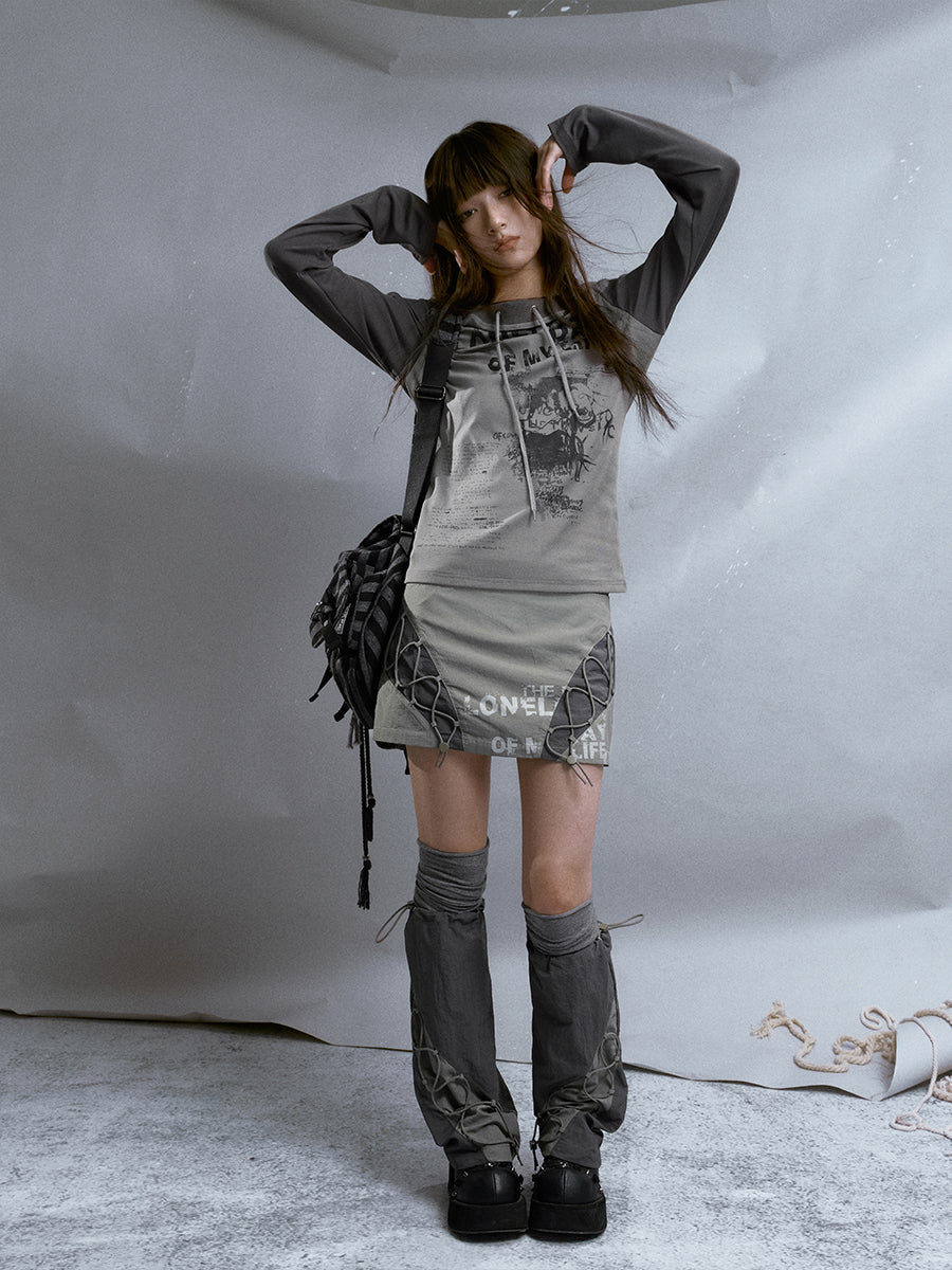 프린트 스티치 스포츠 쇼트 스커트