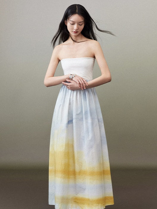 Detachable Shoulder Strap Printed Bare Top One-piece