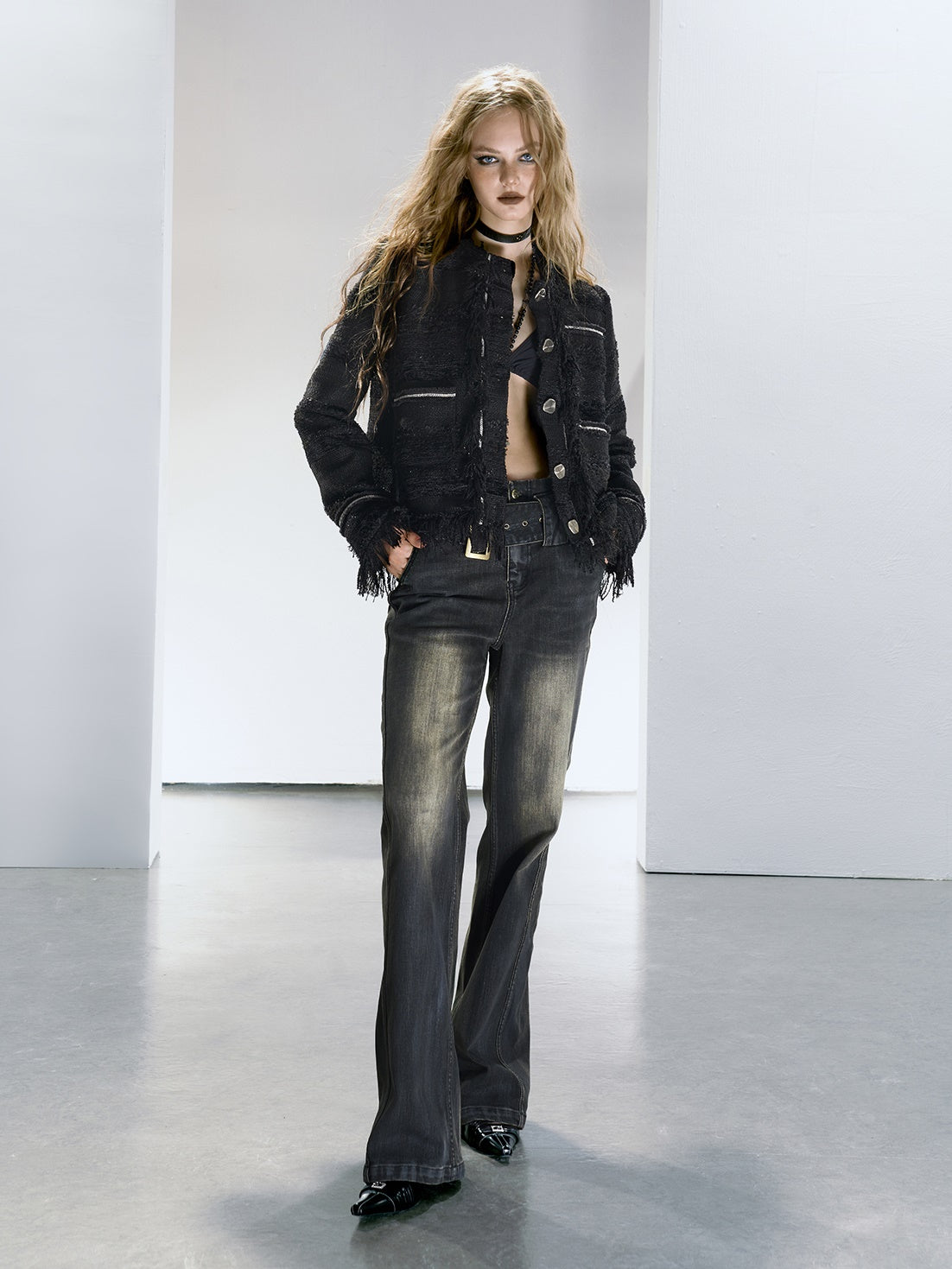 Hair-drawing Tweed Style Jacket & Skirt