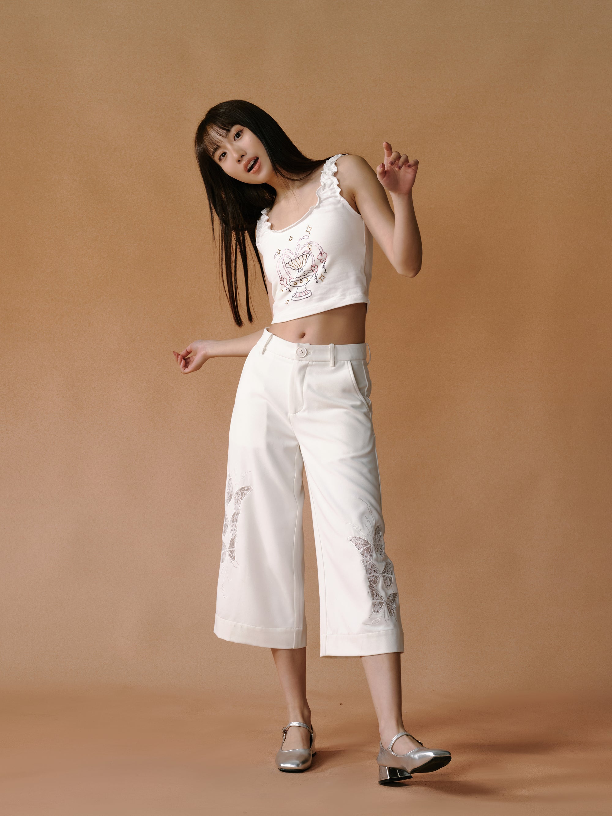 Butterfly Lace Hollow Gaucho Pants