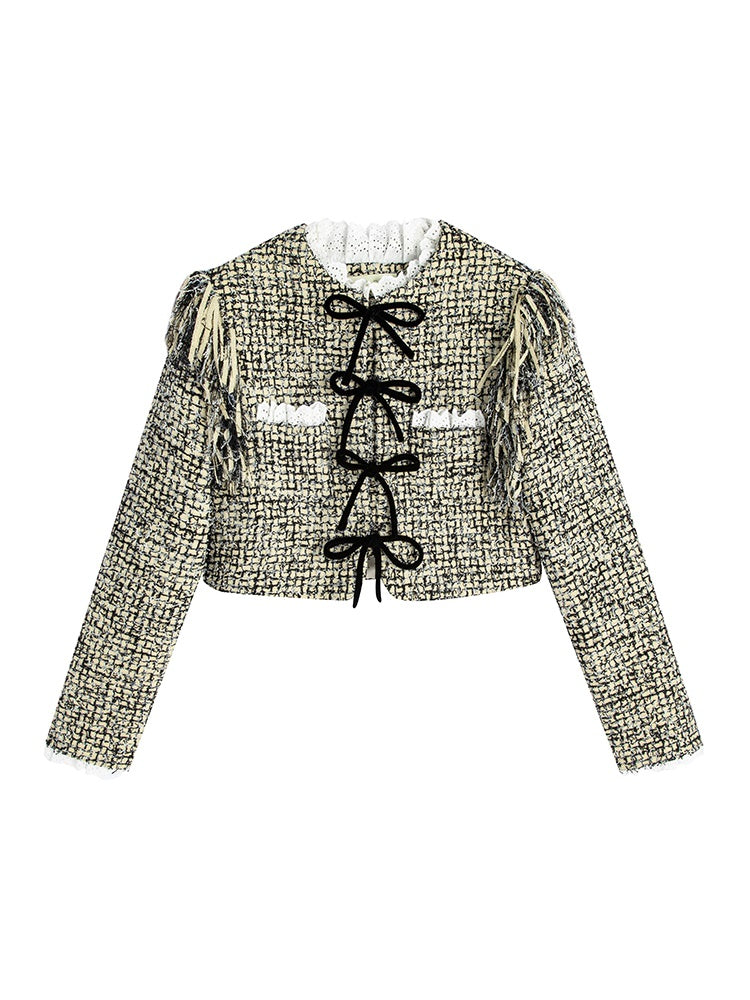 Costume veste en ruban à filet formel et mini-jupe