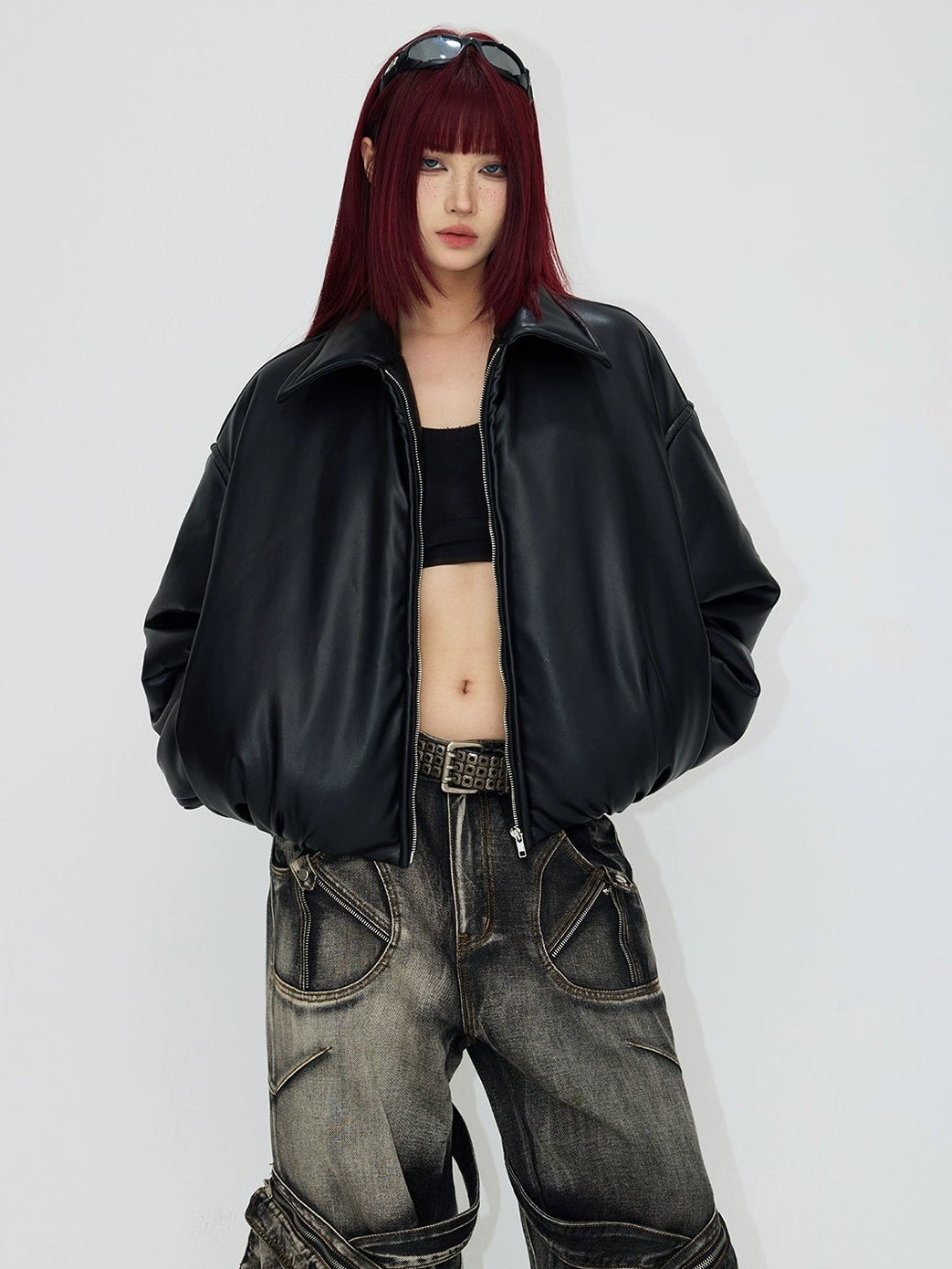 패딩 된 짧은 가죽 자켓