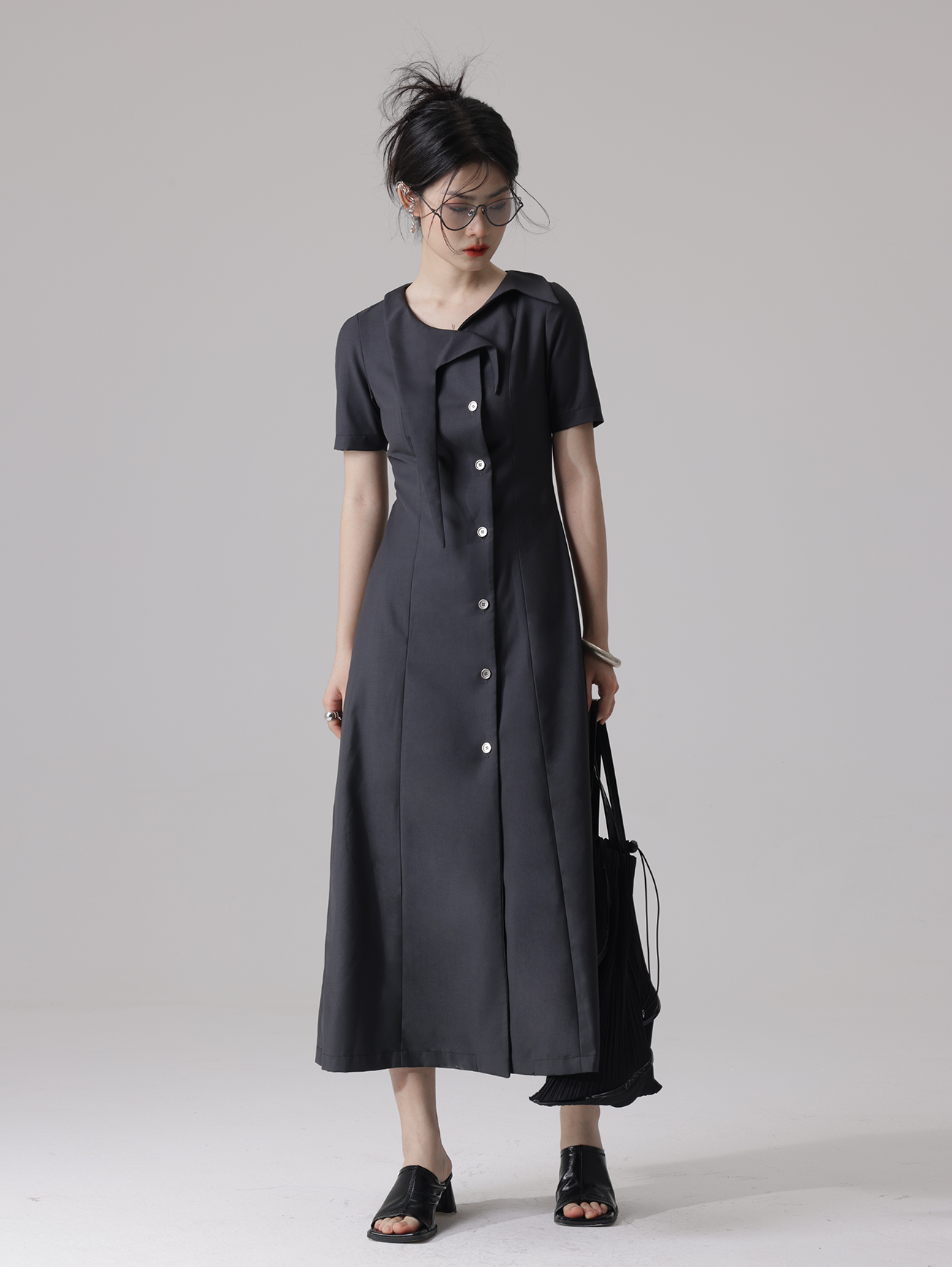 Futuristic Backless Lace-up Asymmetry Collar Dress