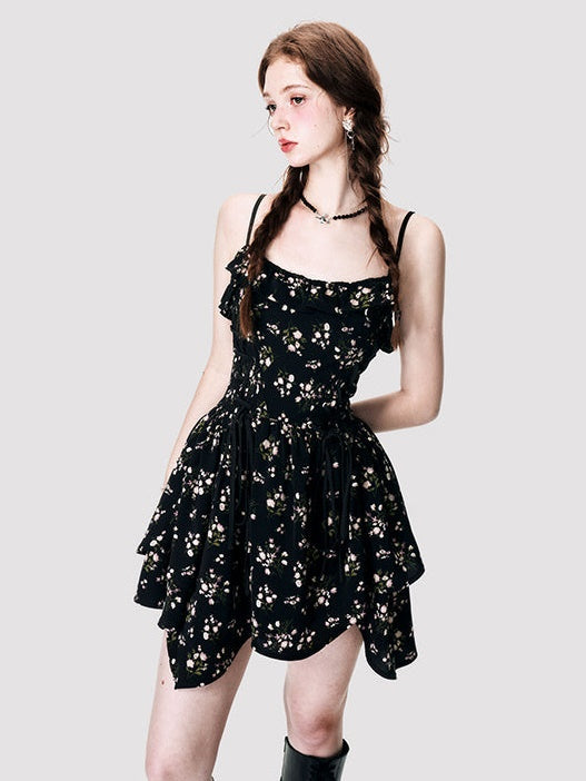Irregular Floral Sling Dress