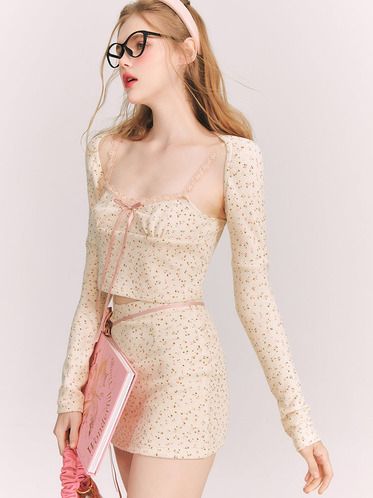 Floral Camisole Bolero Cardigan Set-up & Mini Skirt