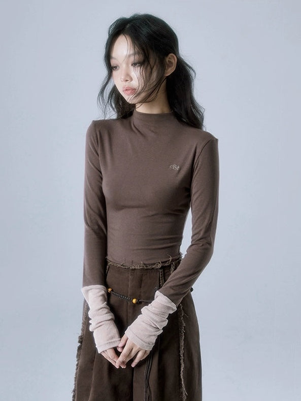Embroidered Bottle Neck Slimming Bottoming Shirt