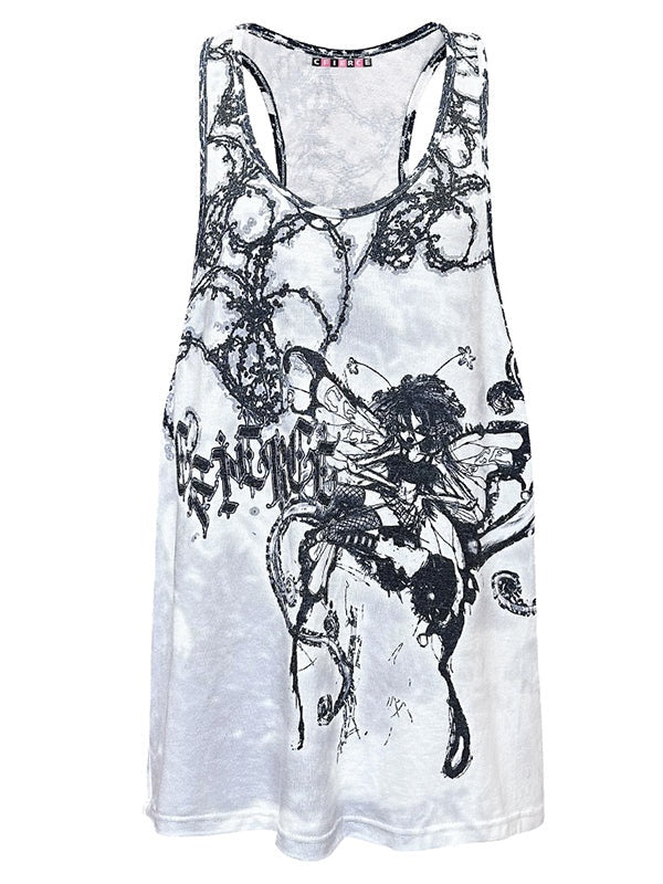 나비 요정 프린트 느슨한 탱크 탑