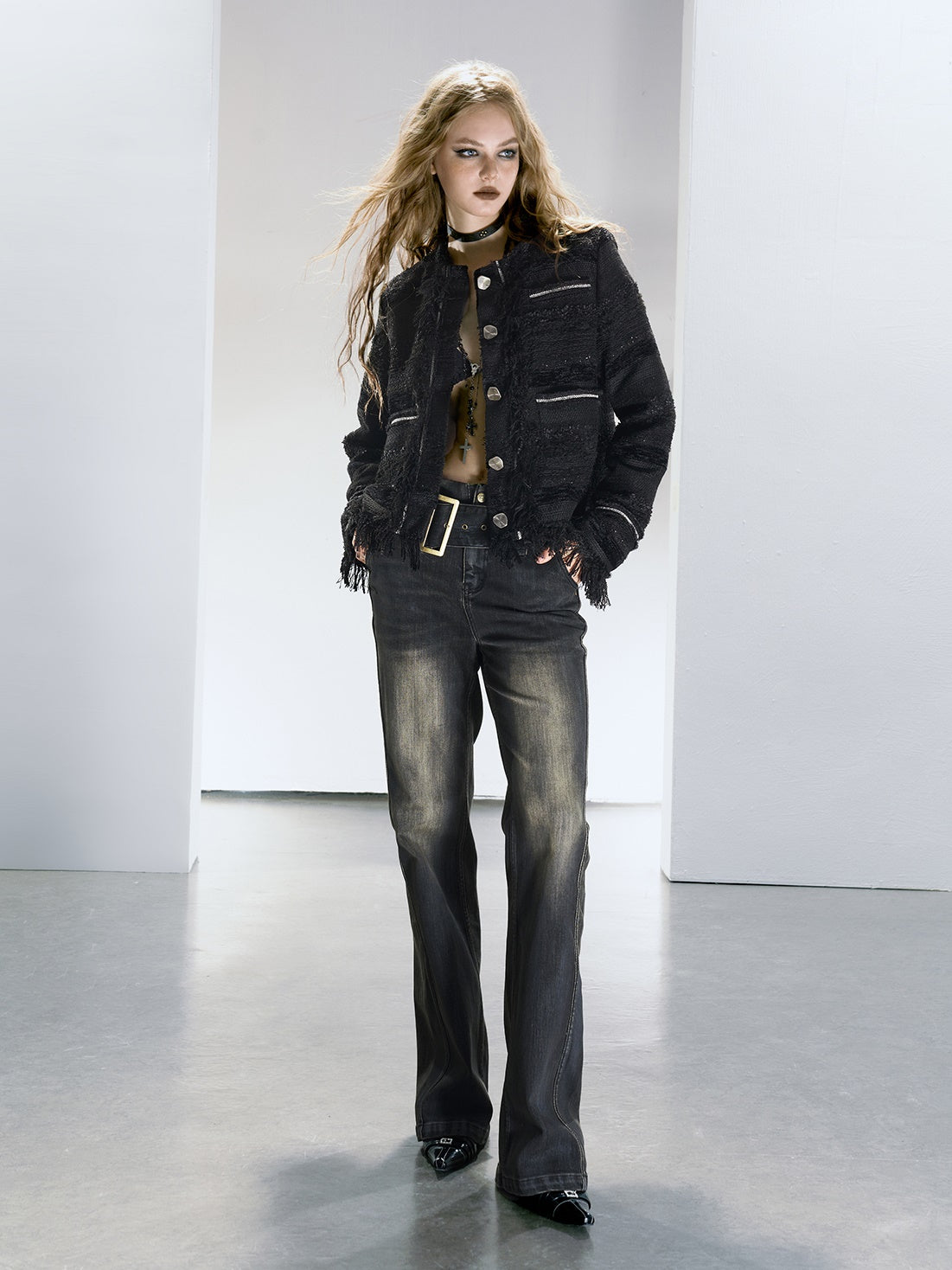 Hair-drawing Tweed Style Jacket & Skirt