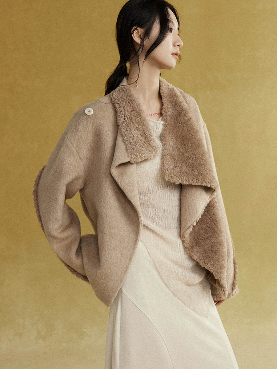 드레이프 넥 보아 짧은 재킷