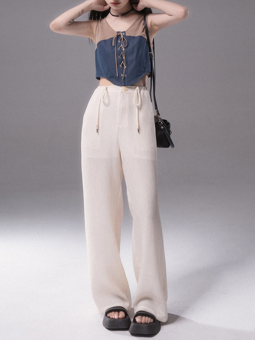 Vertical Texture Wide Leg Summer Pants