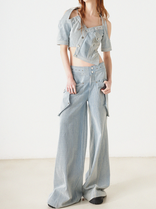 Jean lâché à la taille mi-bas lavée