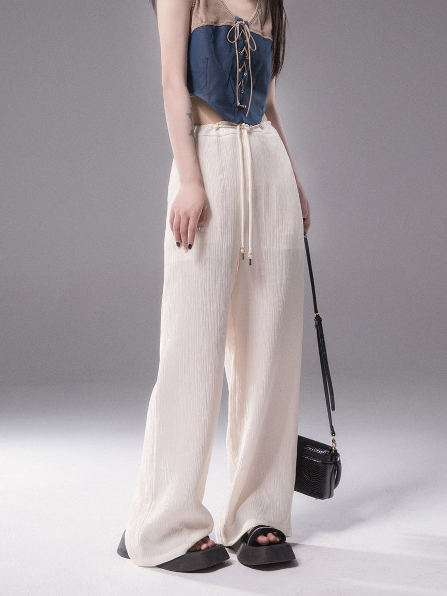 Vertical Texture Wide Leg Summer Pants