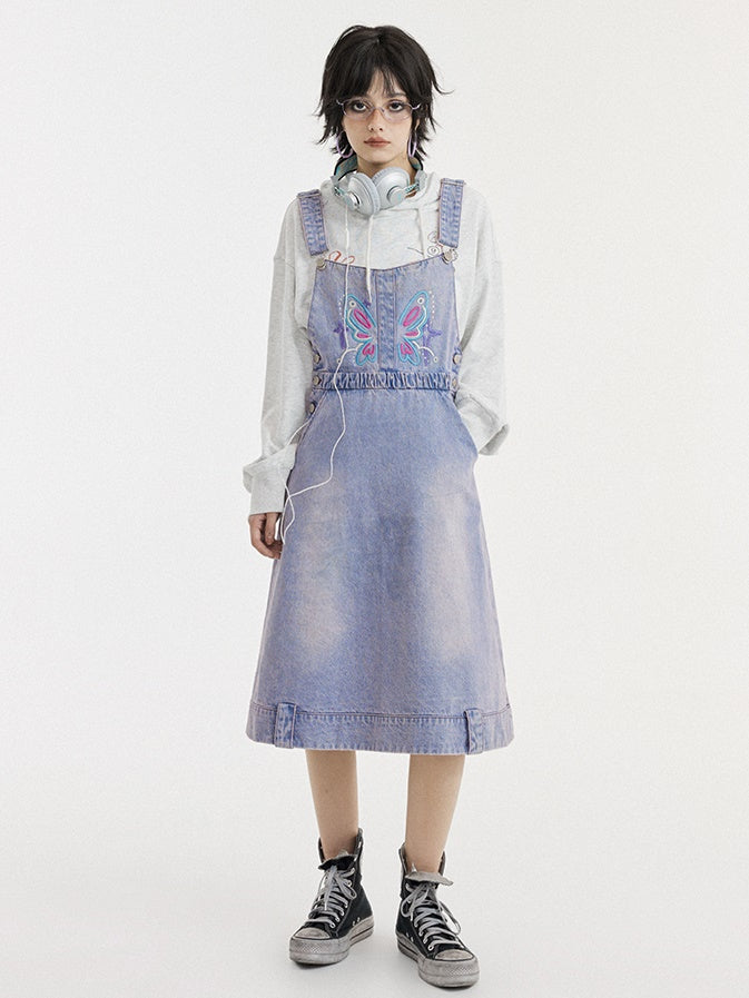 Slim Denim Strap Skirt