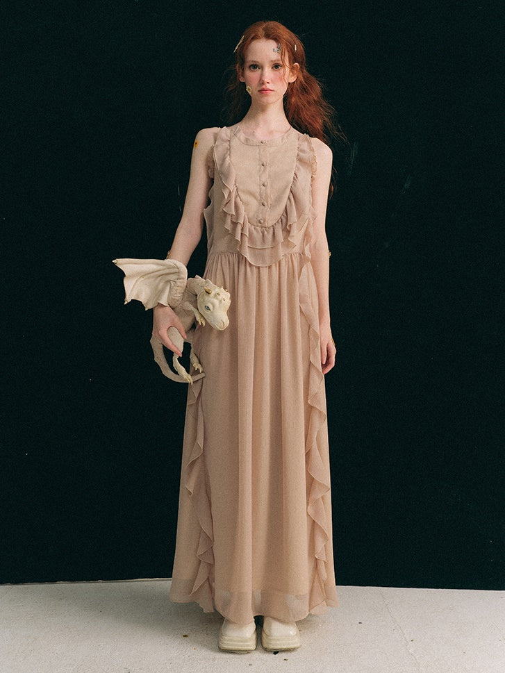 Halterneck Backless Design Frill Long Dress
