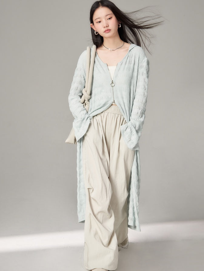 후드 주름이 더블 지퍼 니트 가디건