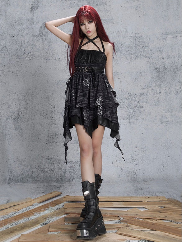 IRREGULAR HEM SLING PUNK ONE-PIECE