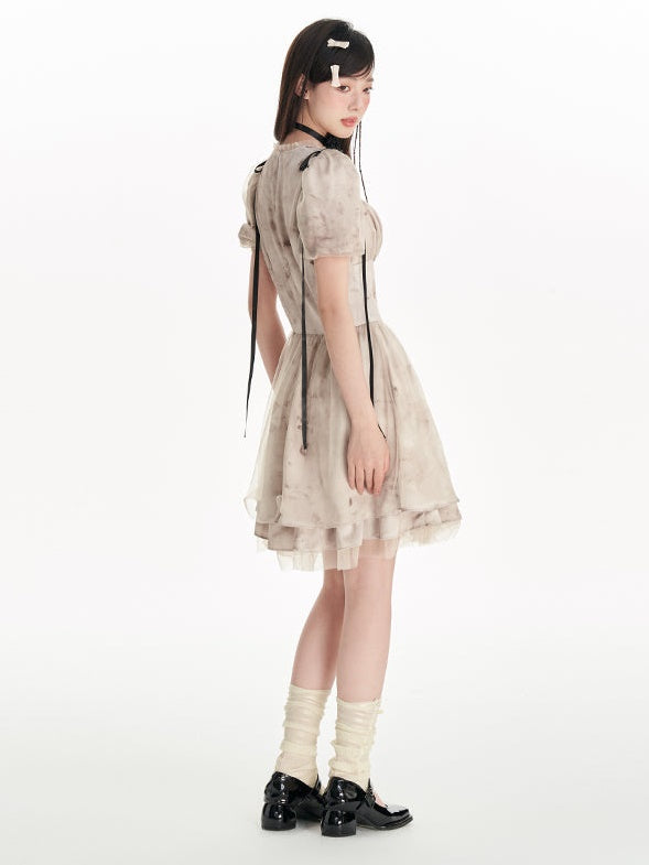 Robe tutu à col carré de tie-dye