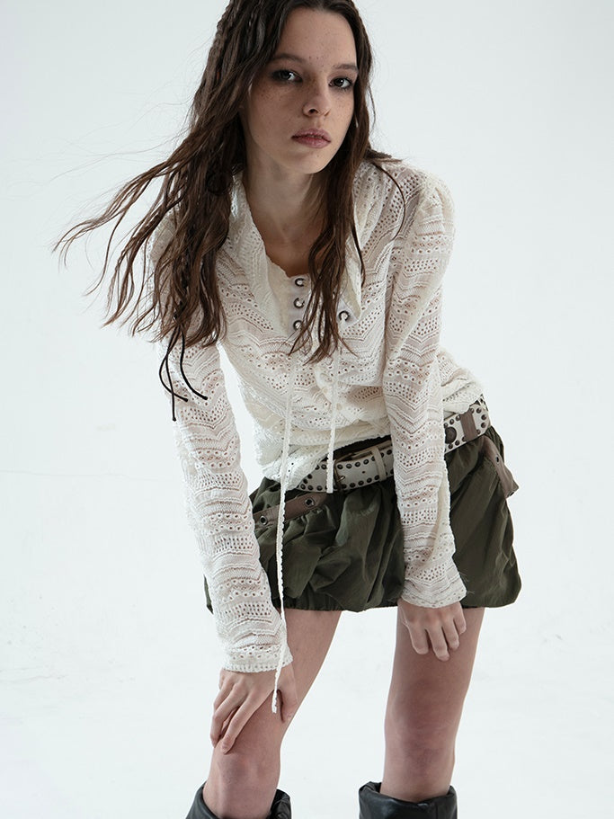Strap Slim Jacquard Lace Hollow Top