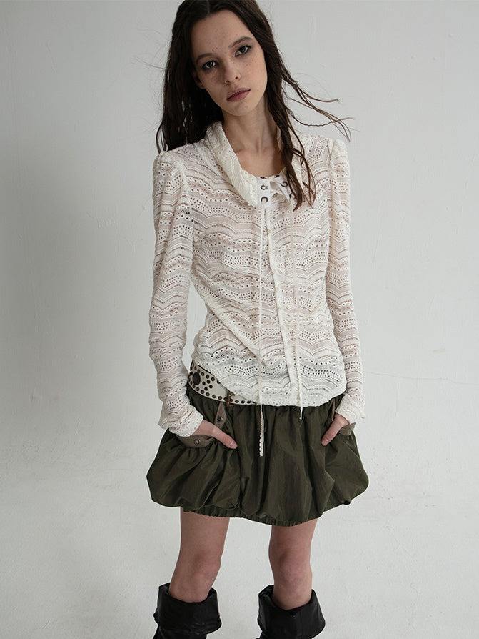 Strap Slim Jacquard Lace Hollow Top